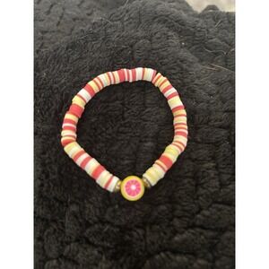 Colorful Pink/white/yellow Clay Bead Bracelets With Lemon Charm